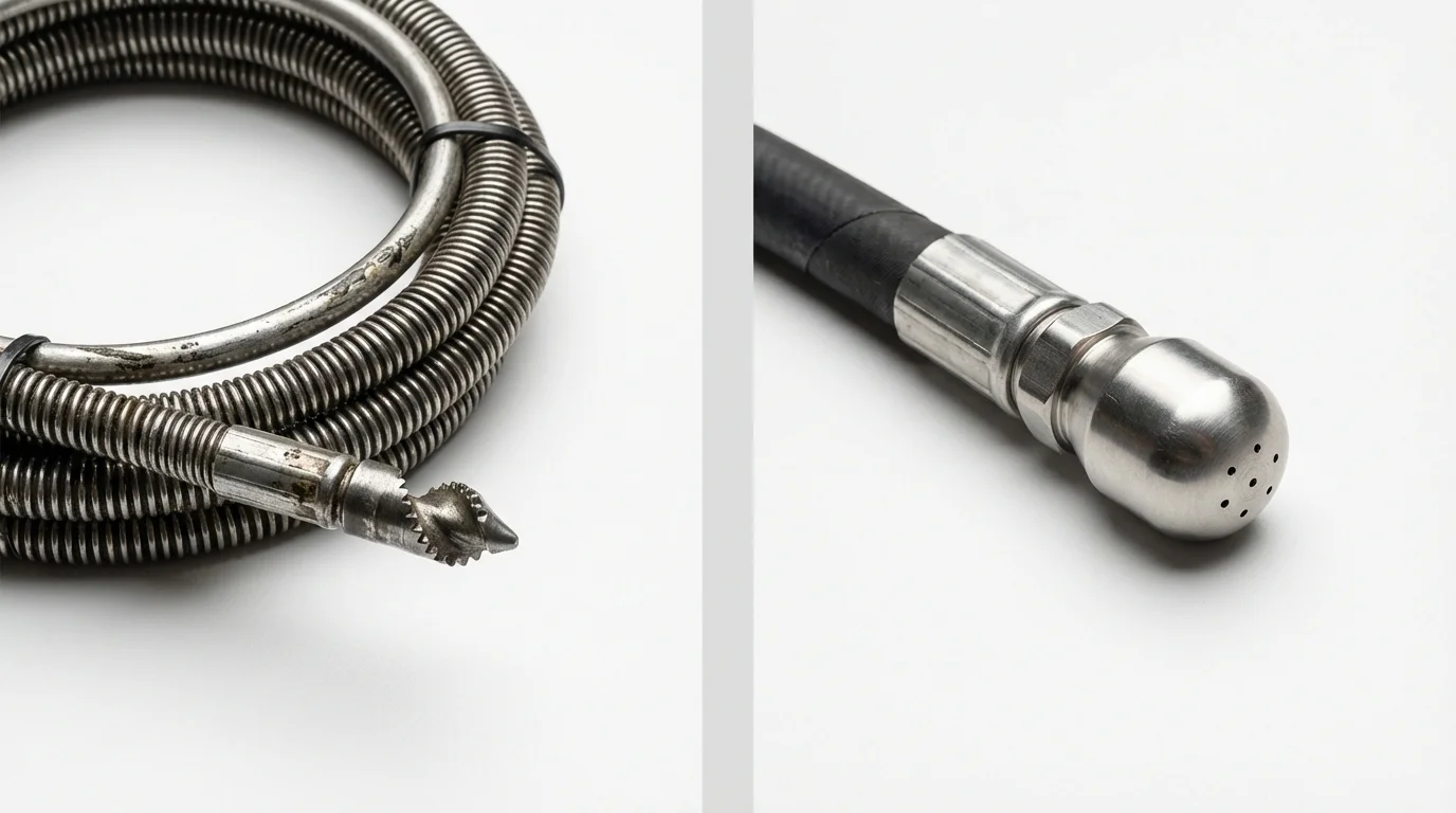 Drain snake cable and hydro jetting nozzle used for drain cleaning in Chatom, AL