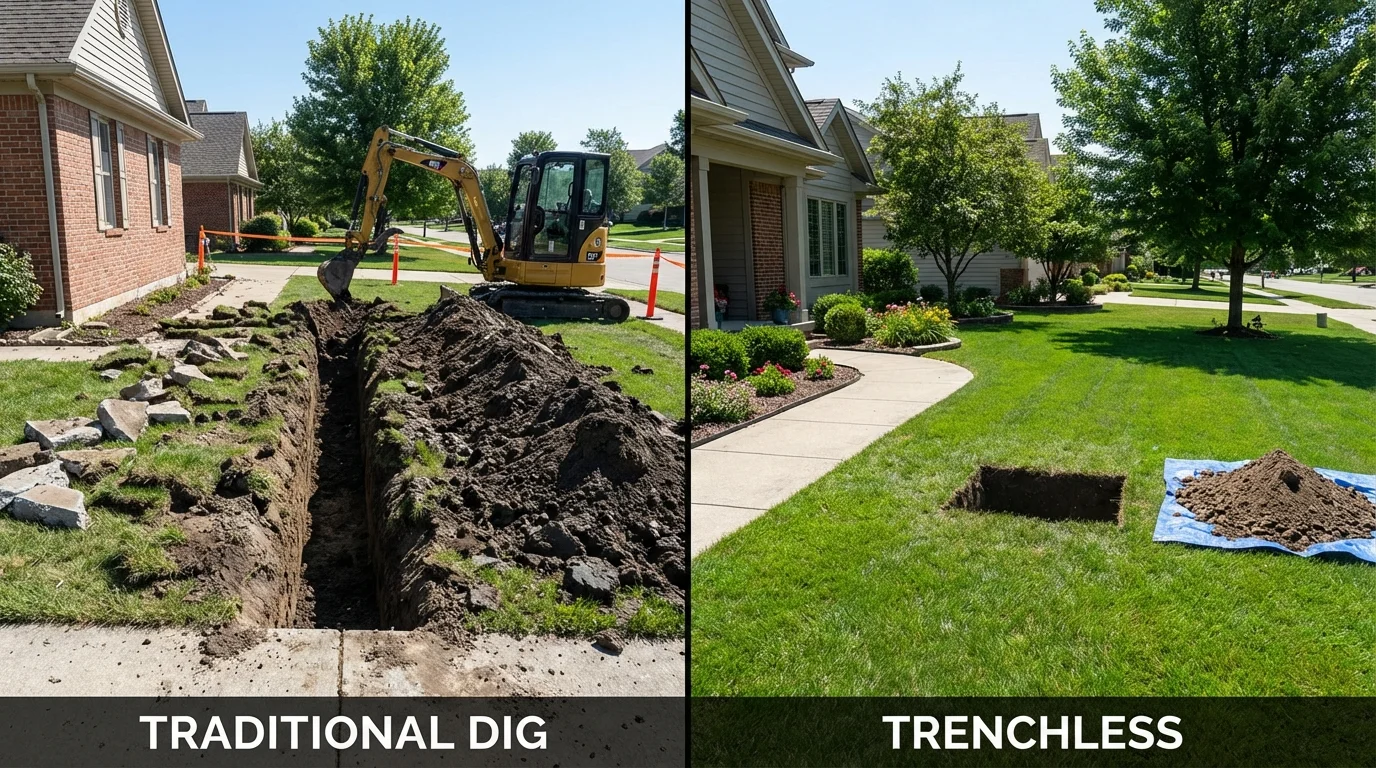 Trenchless sewer repair with minimal yard damage versus traditional excavation in Chatom, AL